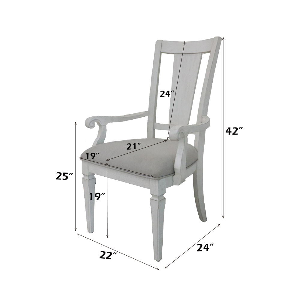 Katia - Arm Chair (Set of 2) - Light Gray Linen & Weathered White