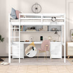 Loft Bed With Desk, Cabinets, Drawers, Charging Station And Bedside Tray