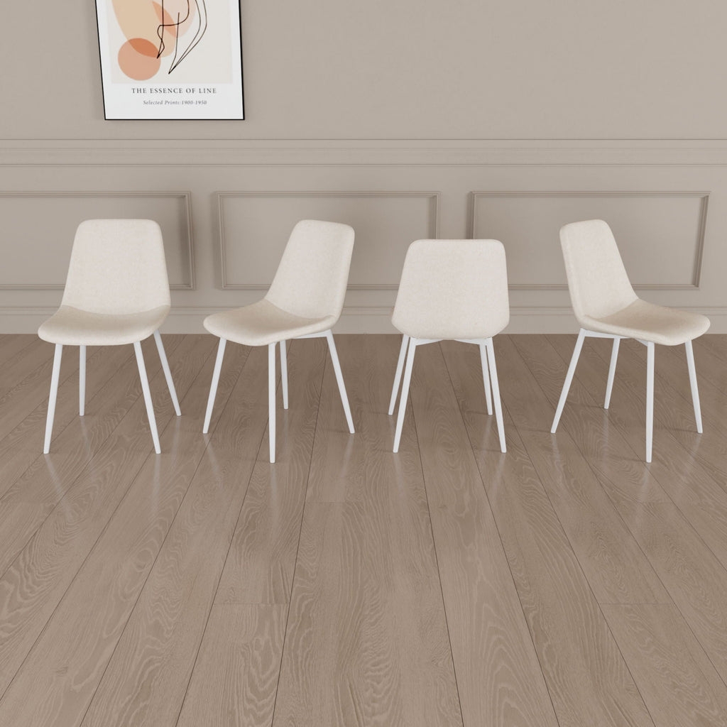 Modern Kitchen Dining Chairs (Set of 4) With Linen Padding And Sturdy Metal Legs - Beige