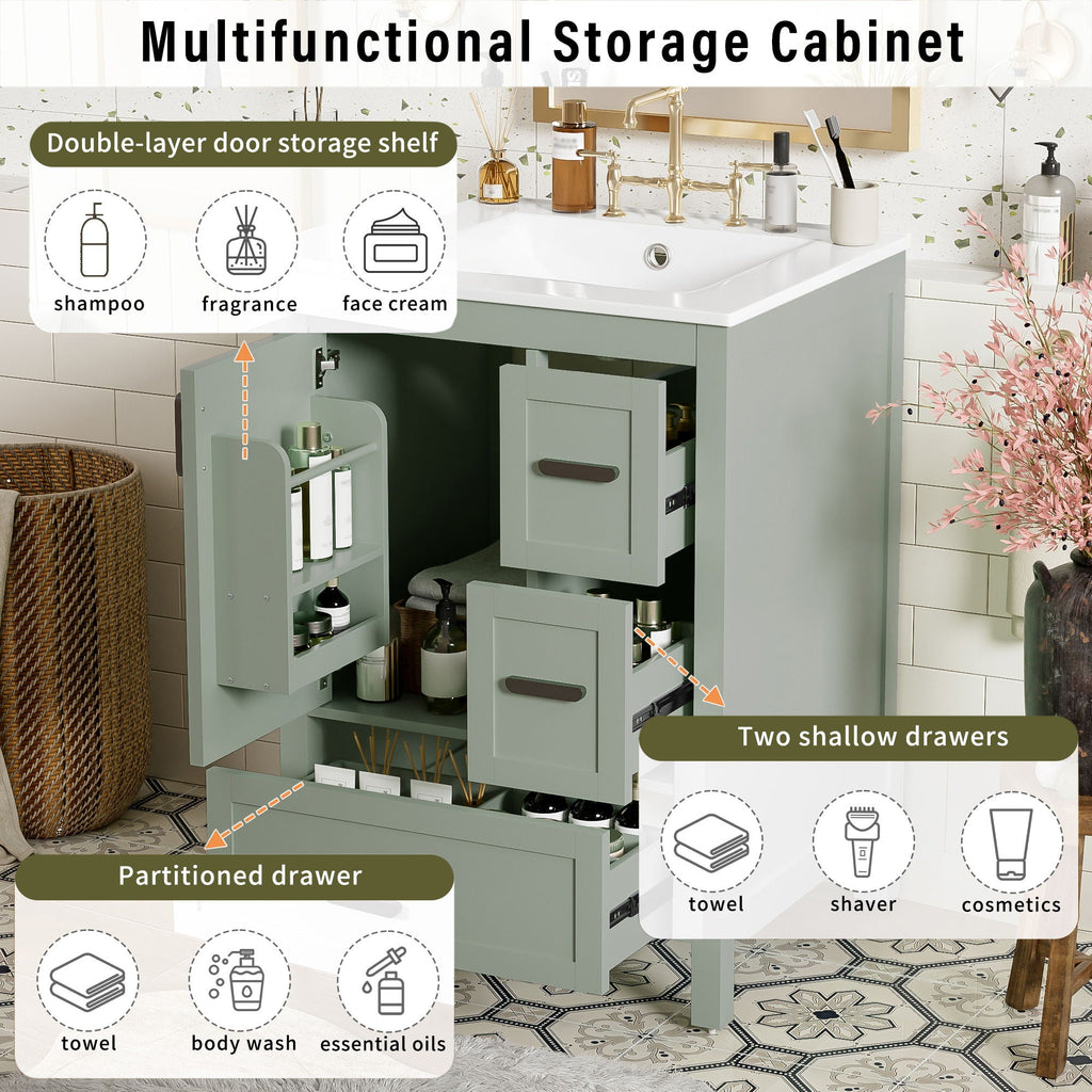 Bathroom Vanity With Sink, Soft-Close Doors, Double-Layer Shelf And 3 Drawers