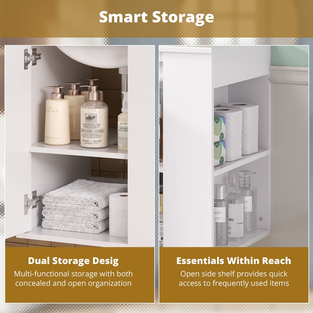 Wall Mounted Bathroom Cabinet With Side Shelf Combo, Vanity With Sink - White