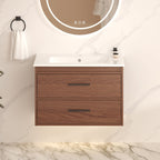 Wall Mounting Bathroom Vanity With Soft Close 2 Drawer, Sink - Reddish Brown