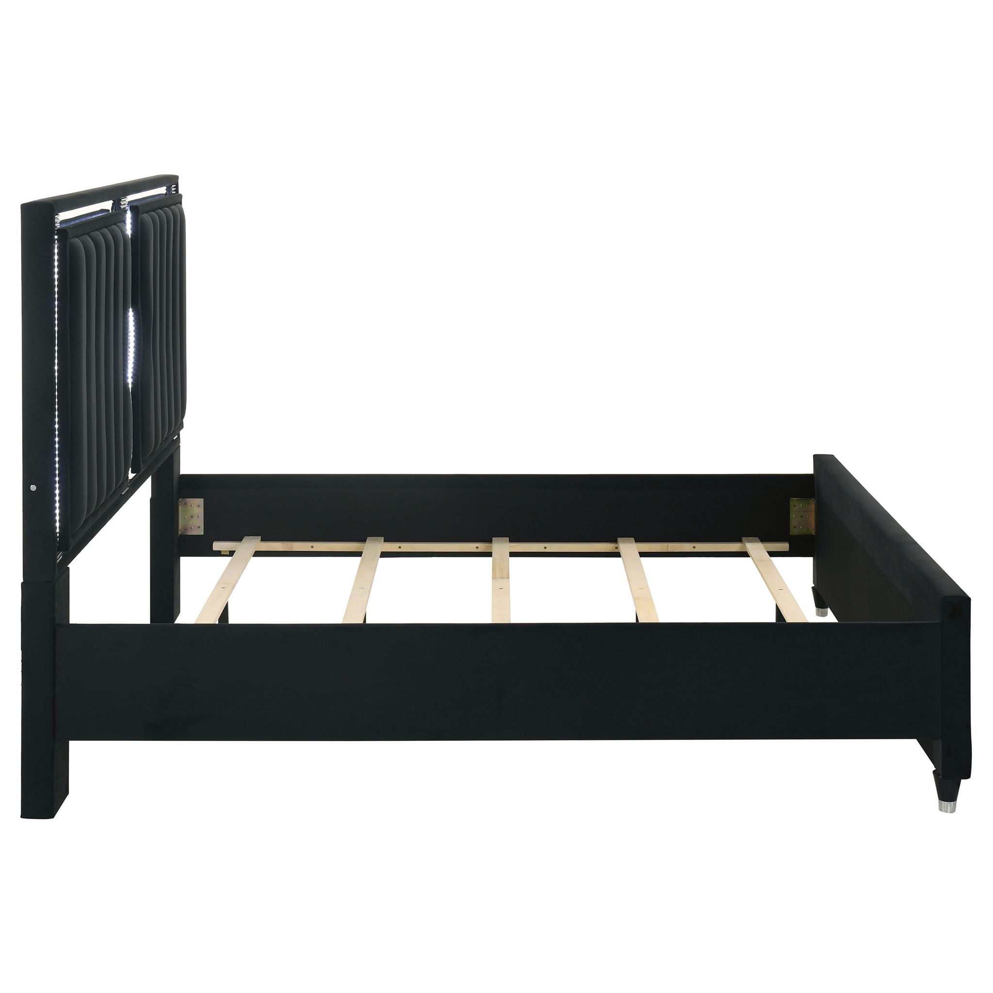 Ravenne Velvet Upholstered Eastern King LED Panel Bed Black
