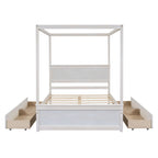 Canopy Platform Bed With Drawers, Support Slats, No Box Spring Needed