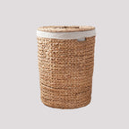 Ludmilla Round Tall Water Hyacinth Woven Wicker Laundry Hamper With Lid - For Clothes, Toys And Book Storage With Removable Liner - 18" X 18" X 23" - Natural Brown