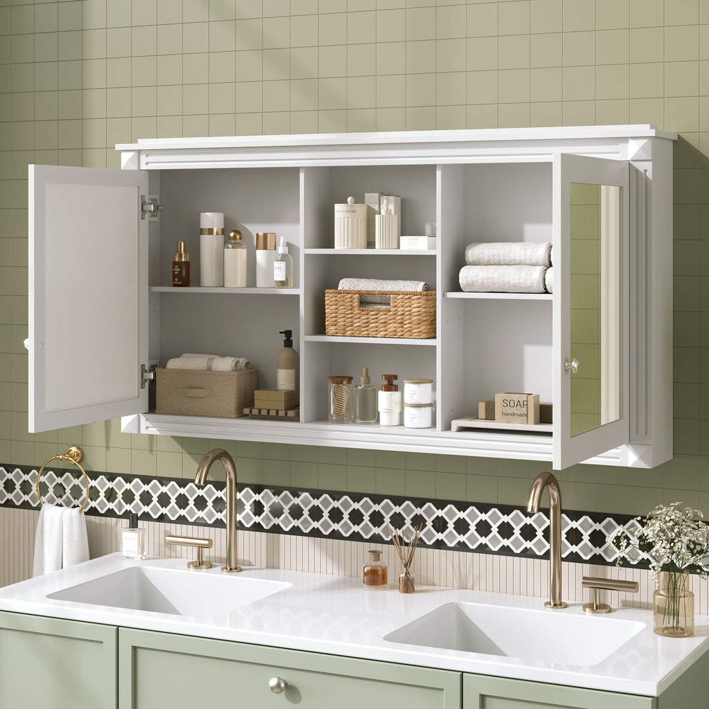 Modern Wall-Mount 2 In 1 Mirror Cabinet With Adjustable Shelves, Soft-Closing Hinges