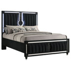 Ravenne Velvet Upholstered Queen LED Panel Bed Black