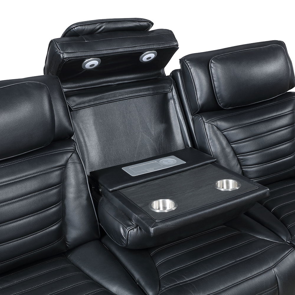 Ephron - Power Motion Sofa With Dropdown Table, Wireless Charging, Reading Light, Power Headrests & LED - Black