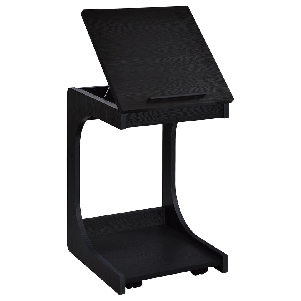 Ralston C-Shaped Lift-Top Sofa Side Table With Casters Black