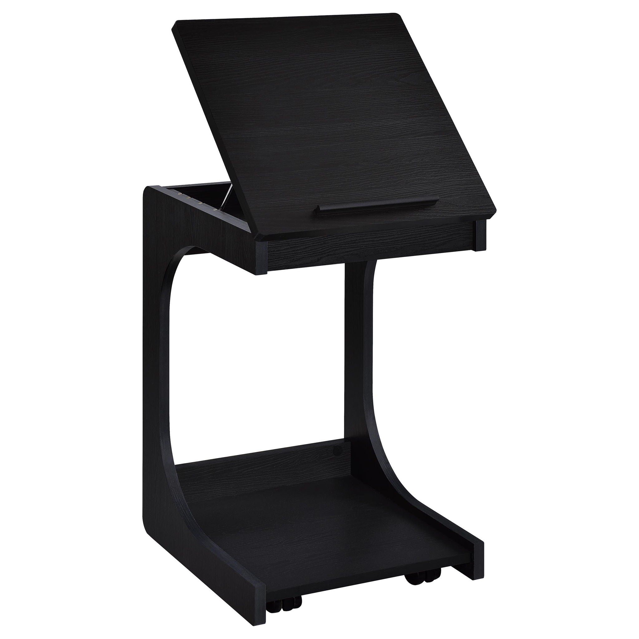 Ralston C-Shaped Lift-Top Sofa Side Table With Casters Black