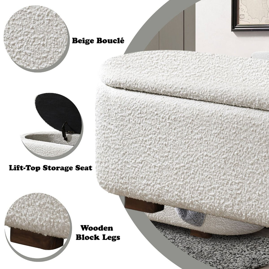 Sandro - Bench With Storage - Beige Boucle & Walnut