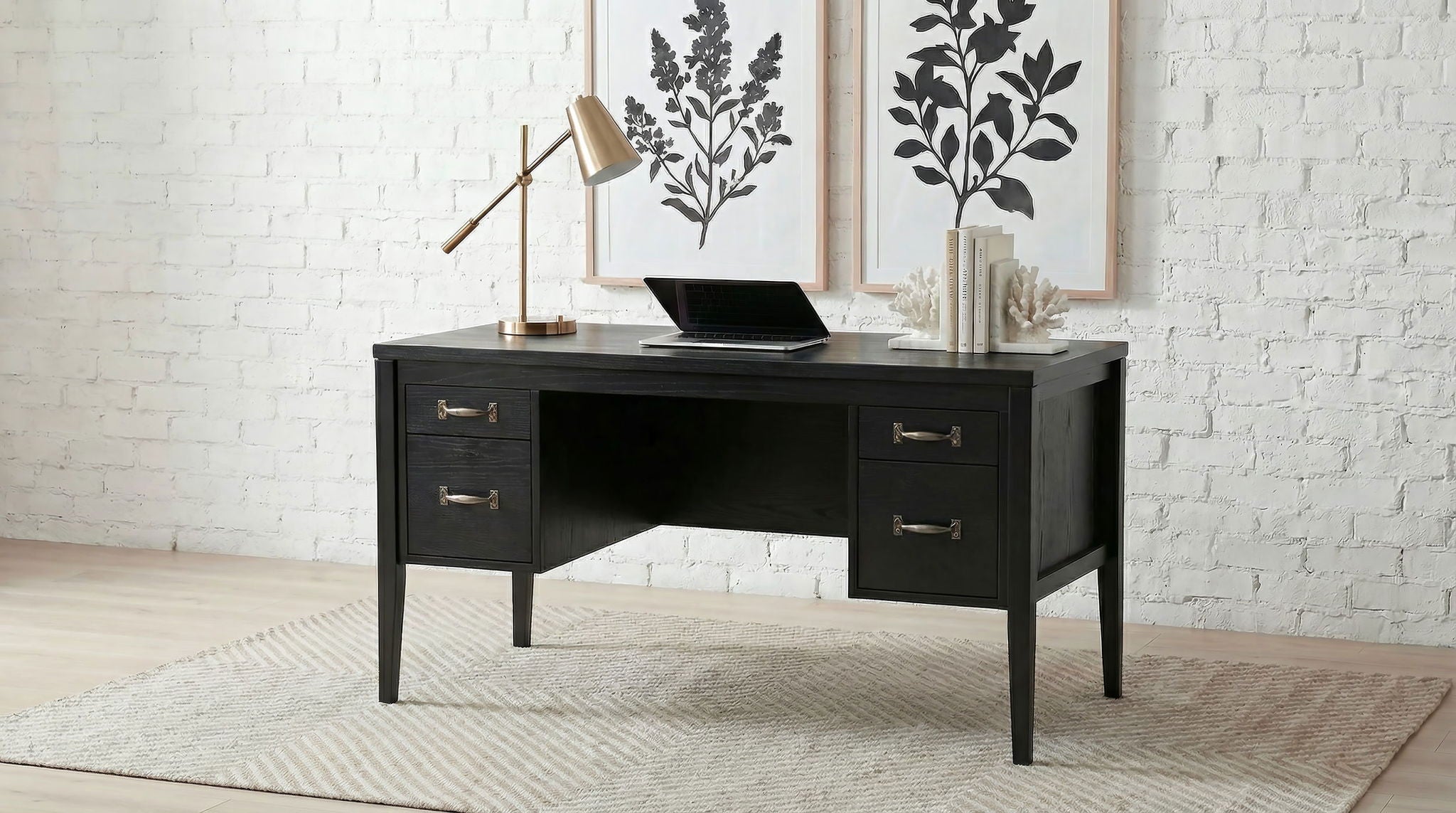 Graham 54-inch 4-drawer Double Pedestal Lift Top Computer Desk Black