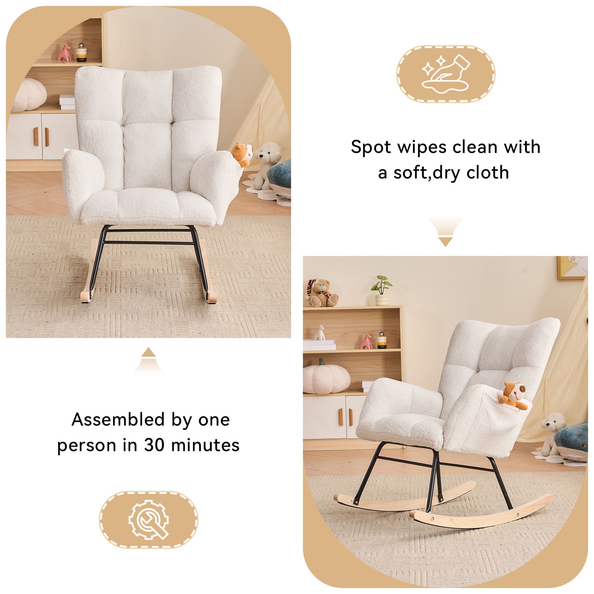 Rocking Gilder Chair For Living Room - Ivory
