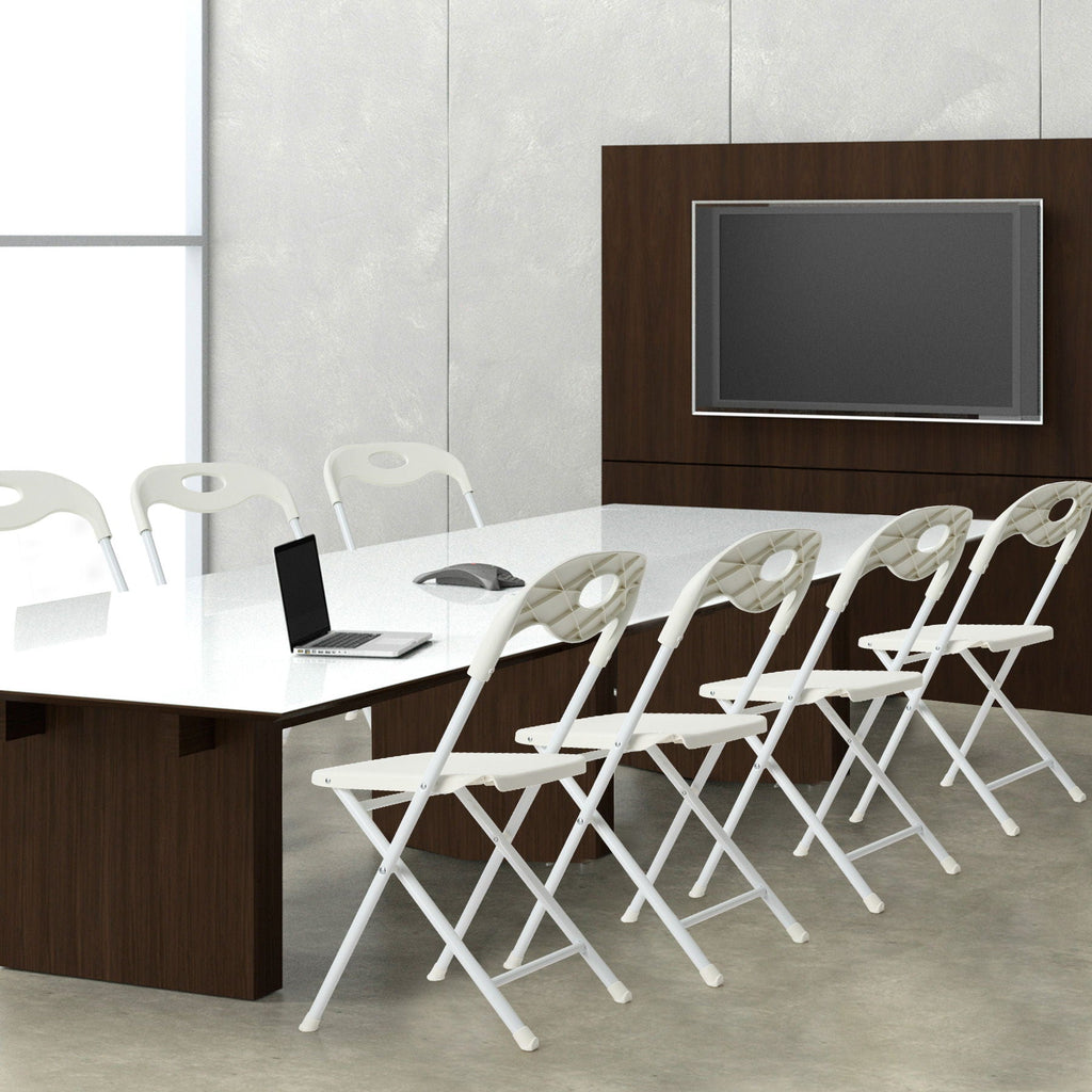 Folding Chairs, Stackable & Waterproof (Set of 4) - White