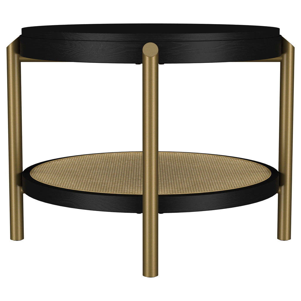 Arini Round End Side Table With Storage Shelf Black
