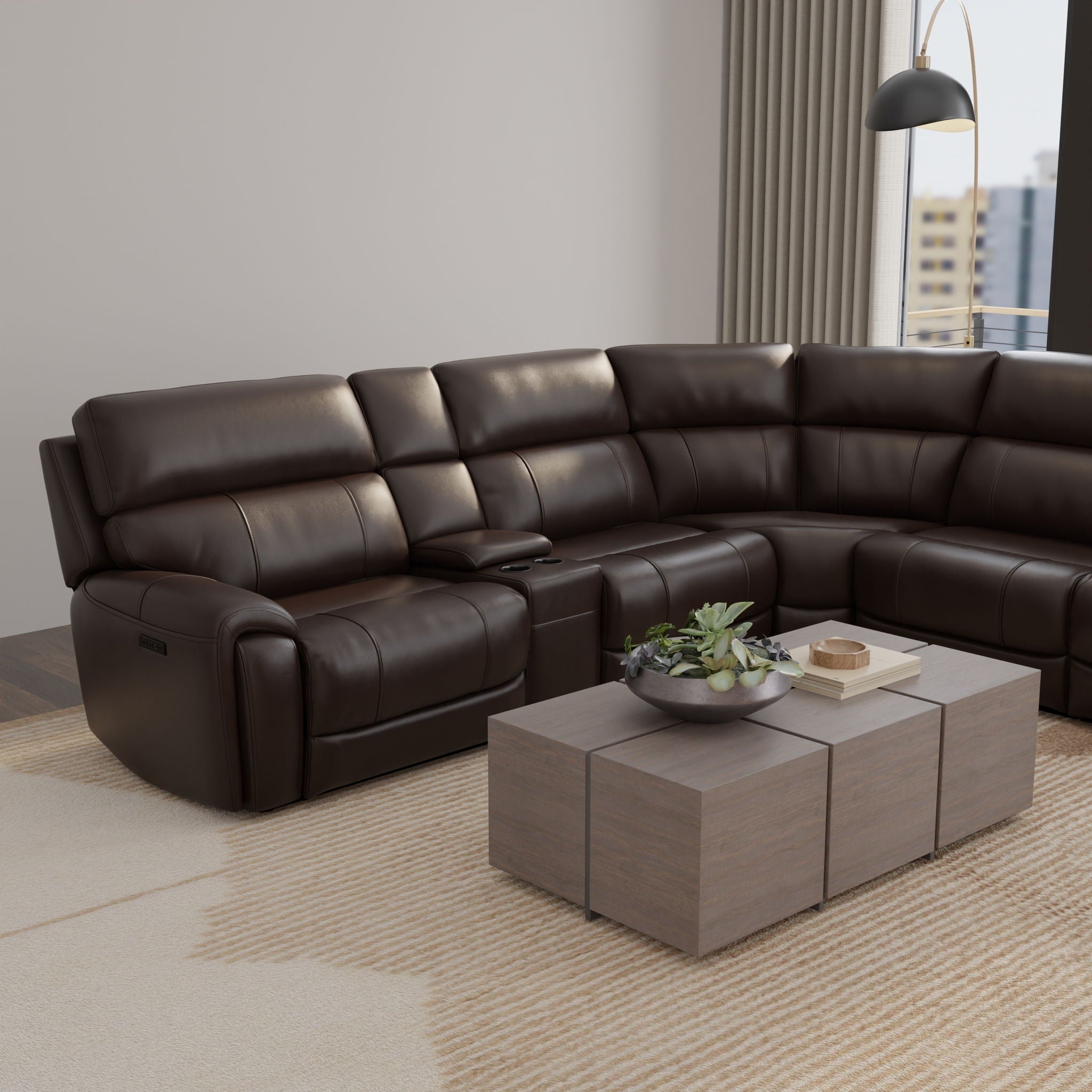 Brazil - Power Sectional With Adjustable Headrest & Footrest - Dark Brown