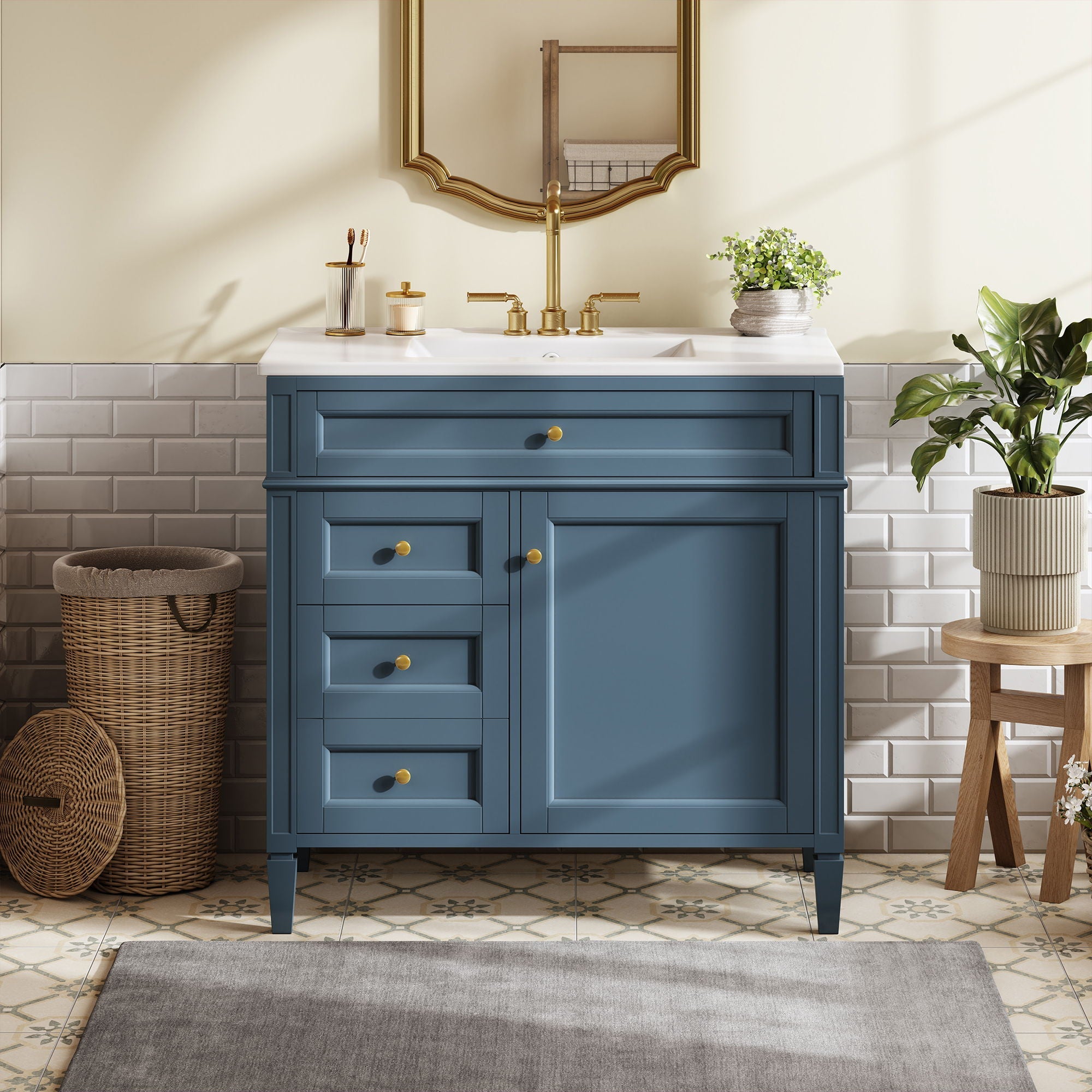 Bathroom Vanity With Top Sink, 2 Drawers And Tip Out Drawer