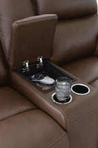 Vonryan - Power Reclining Loveseat With Console / Adj Headrest - Tobacco