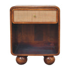 Open Woven Bedside Table, 1 Drawer - Chestnut