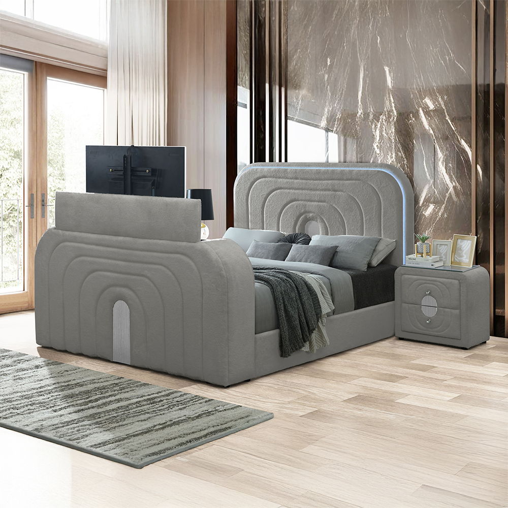 Shelyn - Bedroom Bed With LED, TV Stand, Fireplace & Bluetooth