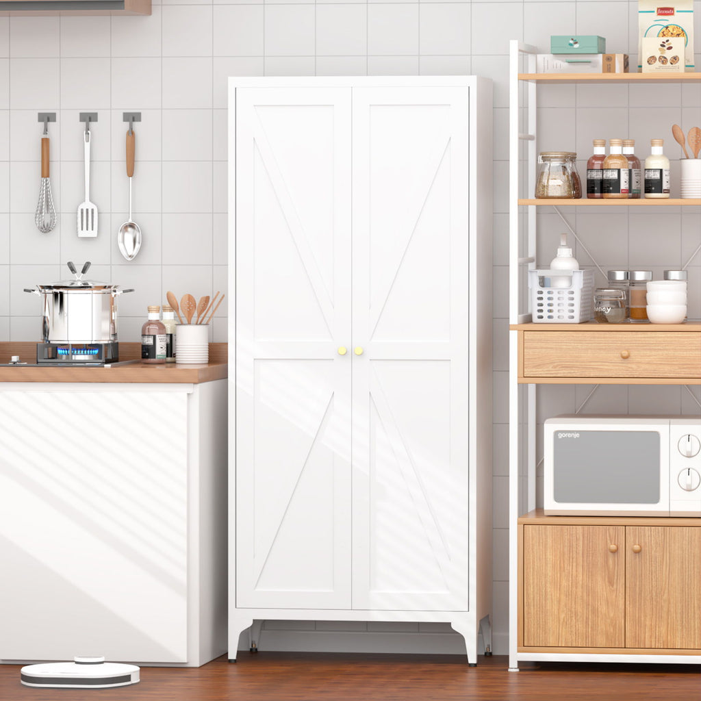 Adjustable 2 Door Kitchen Pantry Cabinet With Striped Design