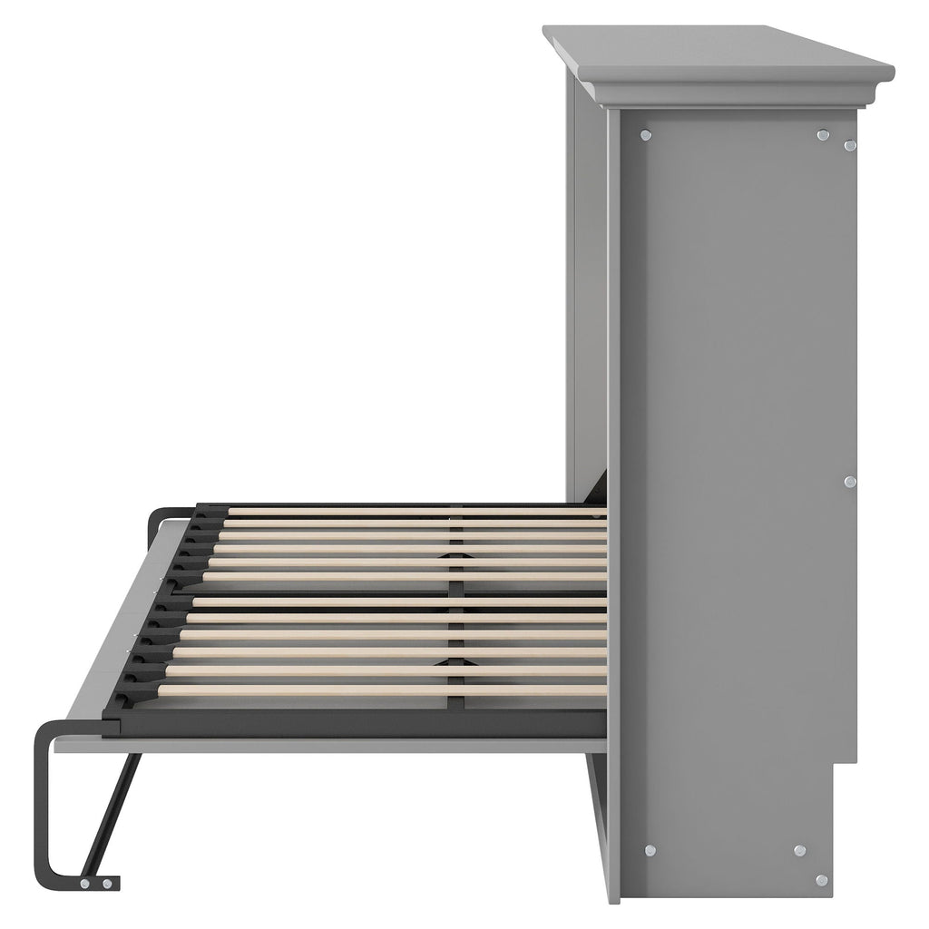 Twin Size Murphy Bed With Cabinet Storage - Gray