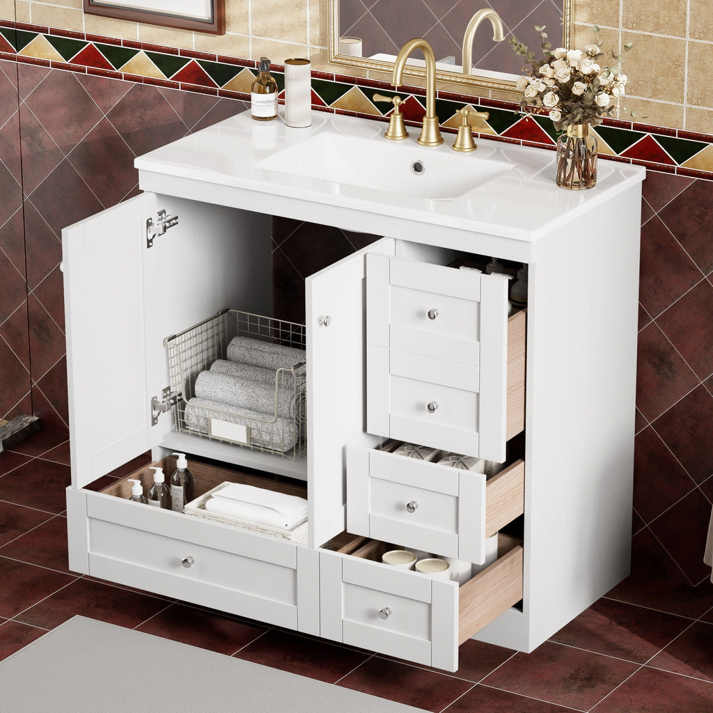 Shaker Free Standing Bathroom Vanity Cabinet & Sink, Soft Close Drawers, Soft Close Doors