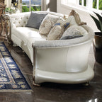 Dresden II - Sofa With 7 Pillows - Pearl Synthetic Leather & Gold Patina