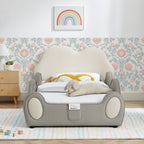 Cute Cloud Shape Bed With Guardrails Cartoon Design, Storage Pocket
