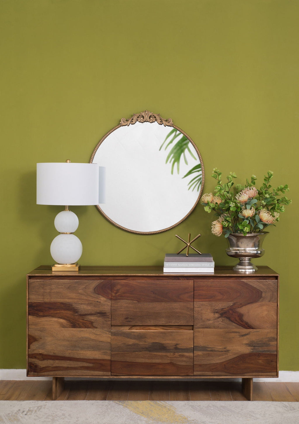 Classic Design Mirror With Baroque Inspired Frame For Bathroom, Entryway Console Lean Against Wall