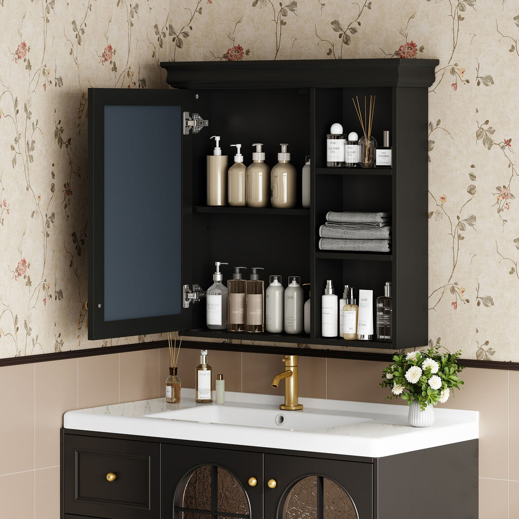 Wall Mounted Bathroom Medicine Cabinet With Mirror And Adjustable Storage With Soft Close Hinges