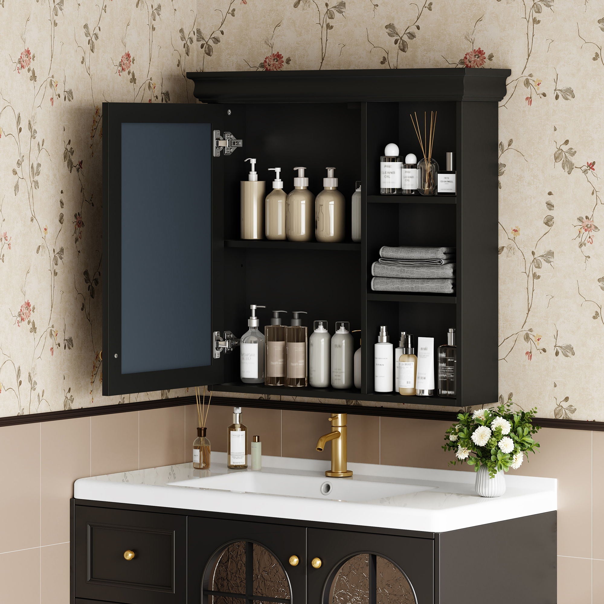 Wall Mounted Bathroom Medicine Cabinet With Mirror And Adjustable Storage With Soft Close Hinges