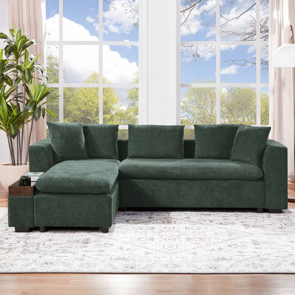 Modern L Shaped Sectional Sofa With Upholstery And Wooden Storage