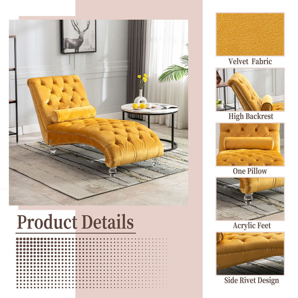 Chaise Lounge Indoor, Button Tufted Upholstered Chaise Lounge Chair With Pillow