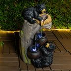 Bear Tree Stump Outdoor Water Fountain With LED Lights - Brown Gray