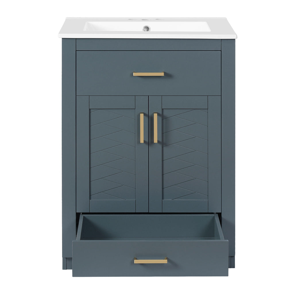 Modern Bathroom Vanity With Integrated Ceramic Sink, 2 Door Cabinet With Tip-Out Drawer