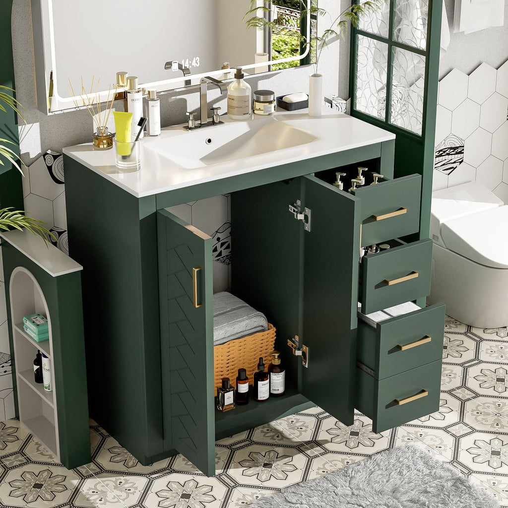 Bathroom Vanity With Sink Combo, Storage Cabinet, Freestanding Set With 3 Drawers & Soft Closing Doors