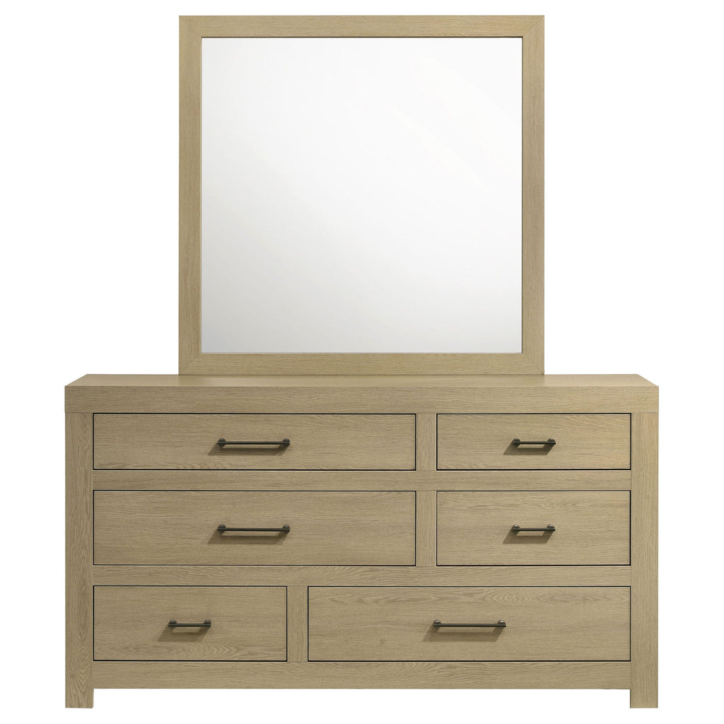 Hendricks 6-drawer Bedroom Dresser and Mirror Light Oak