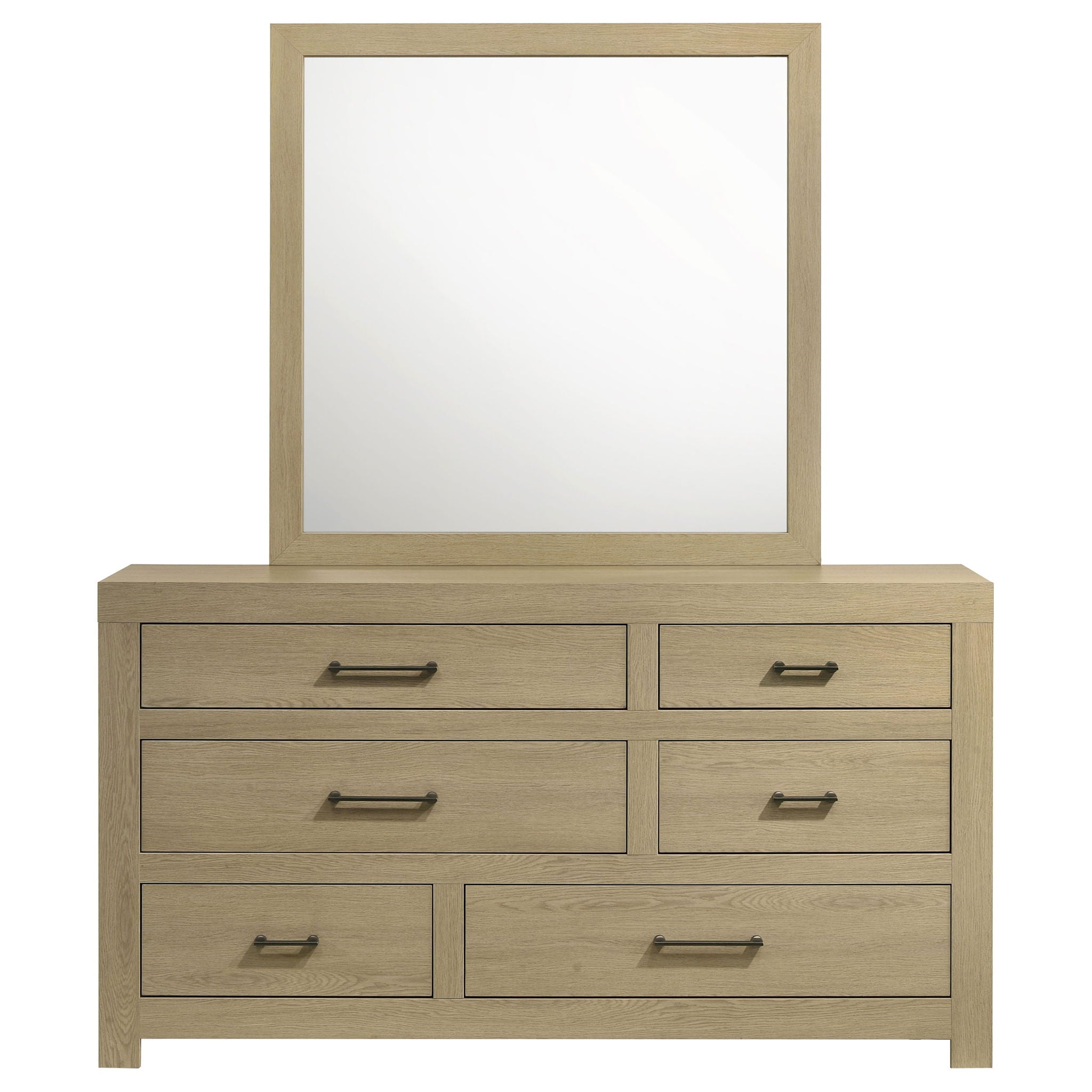 Hendricks 6-drawer Bedroom Dresser and Mirror Light Oak