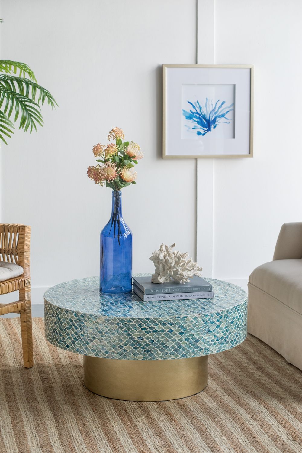 Unique Capiz Coffee Table & Pedestal Base