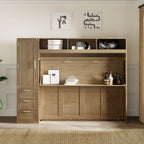 Full Size Murphy Bed With Wardrobe, Drawers, And Open Shelves - Wood