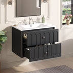 Floating Bathroom Vanity With Oval Knobs & Round Edge, Soft Close Drawer Slides