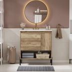 Bathroom Vanity Cabinet With Sink, Sliding Drawer, Soft Closing Door, Open Shelf - Natural Wood