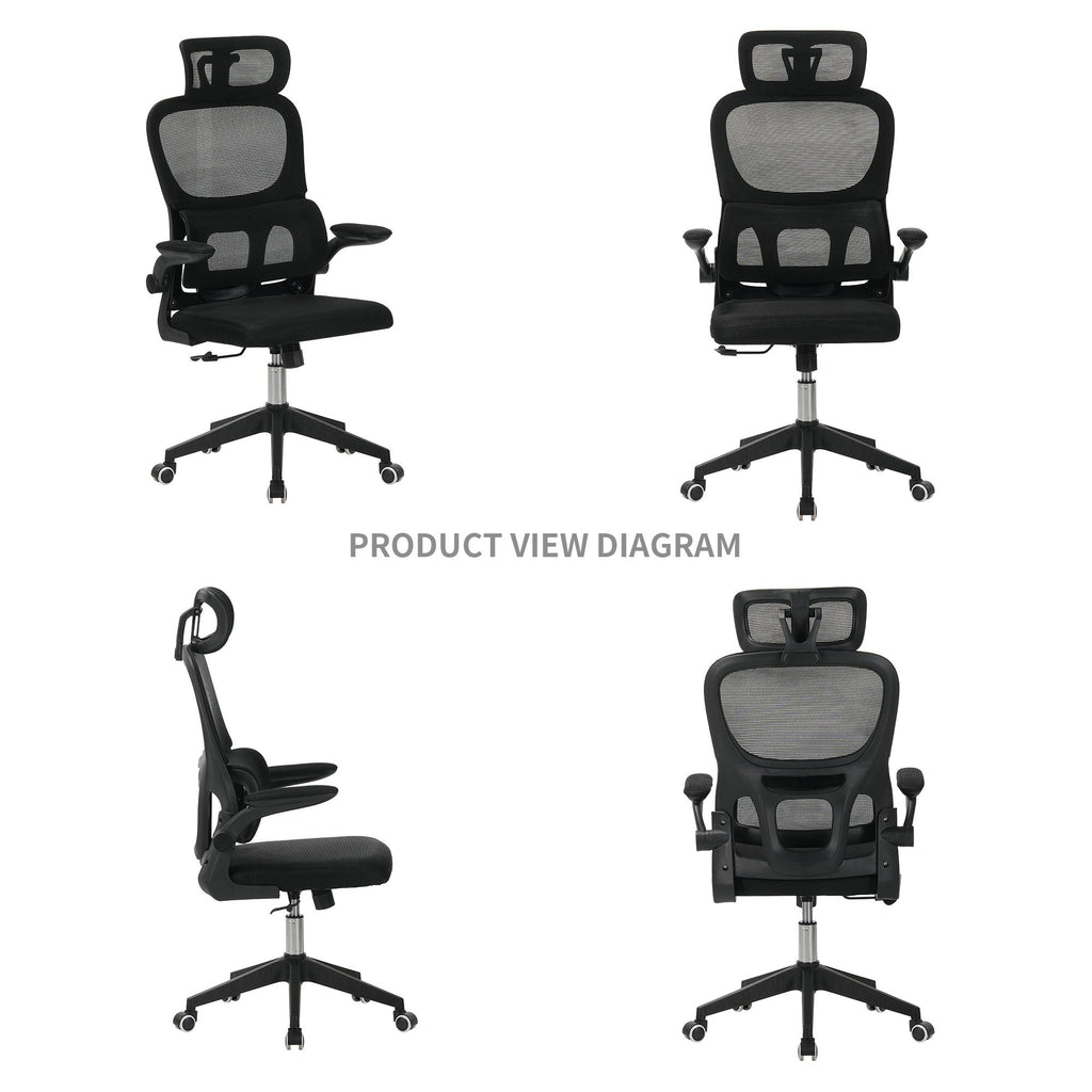 High Back Ergonomic Swivel Rolling Office Chair With Tilt Function, 3D Headrest, Lumbar Support - Black