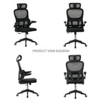 High Back Ergonomic Swivel Rolling Office Chair With Tilt Function, 3D Headrest, Lumbar Support - Black
