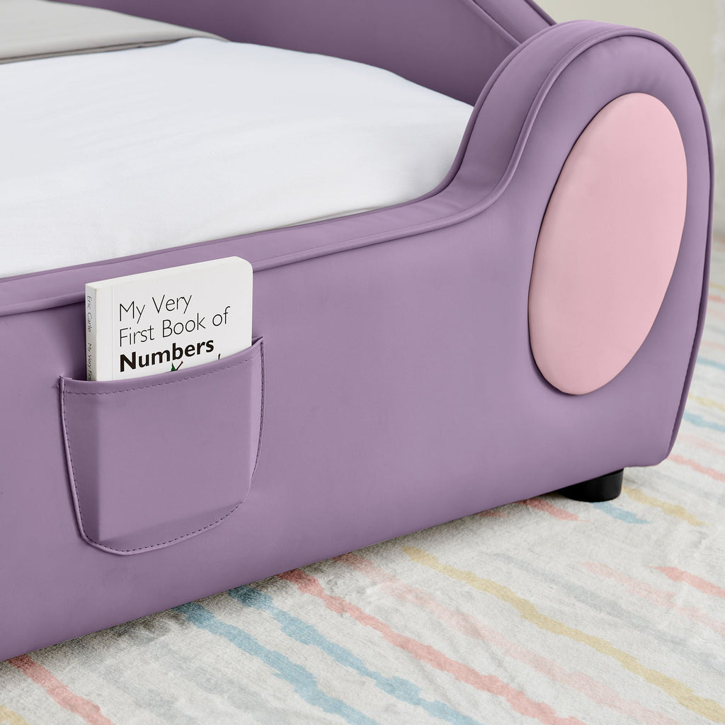 Cute Cloud Shape Bed With Guardrails Cartoon Design, Storage Pocket