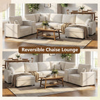 Modular 5 Seat U-Shape Sectional Sofa With Chaise Lounge, Built In Cup Holders And Storage Drawer