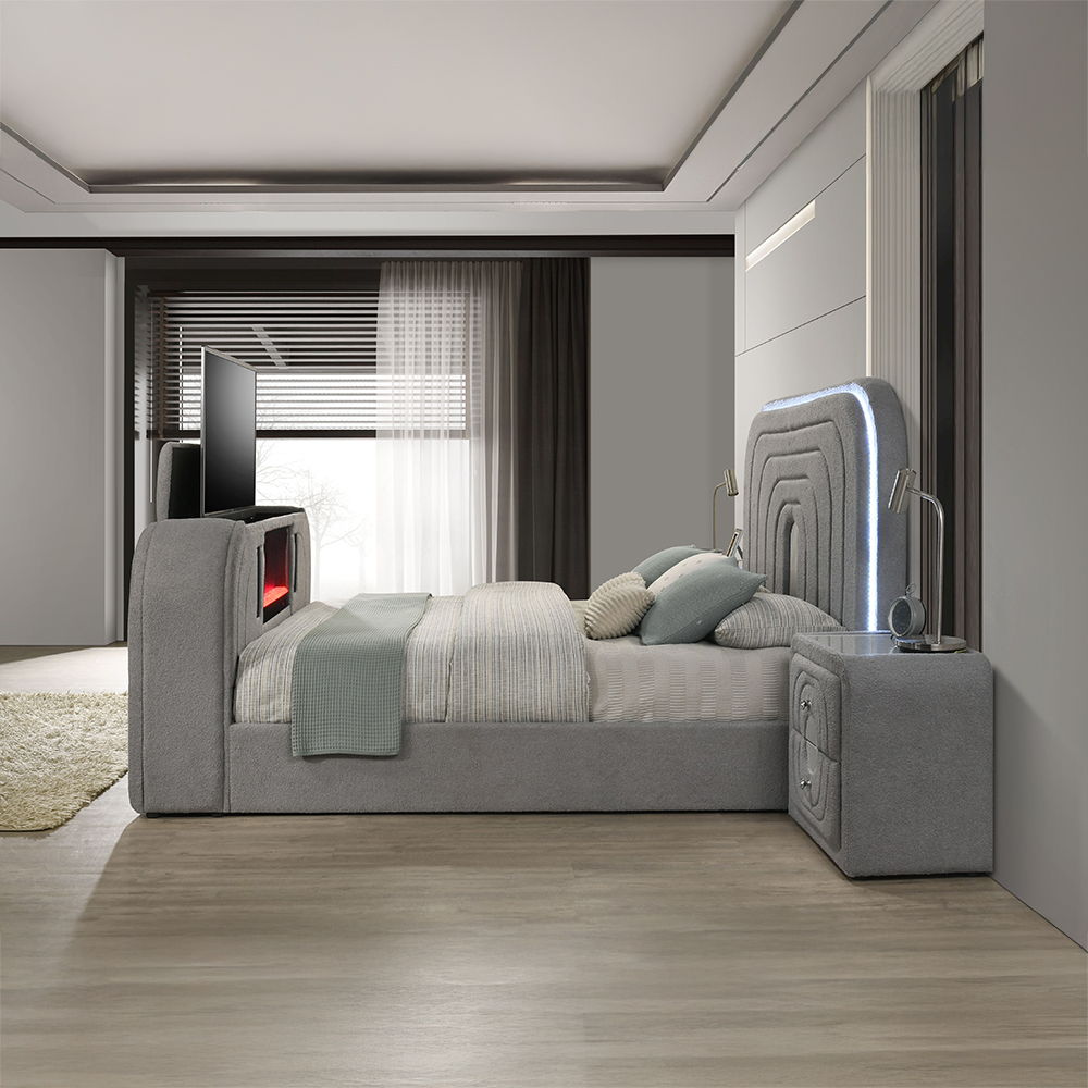 Shelyn - Bedroom Bed With LED, TV Stand, Fireplace & Bluetooth