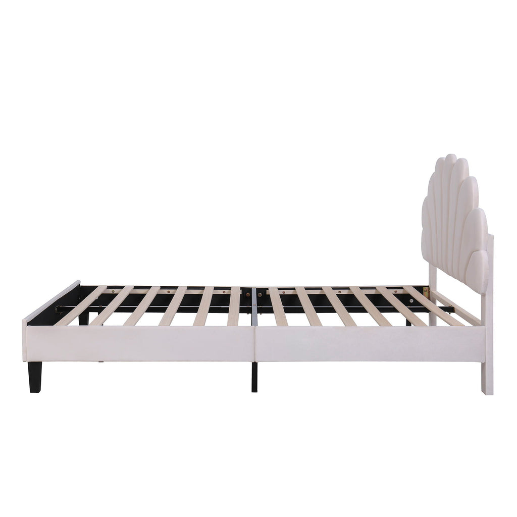 Upholstered Platform Bed With Flower Pattern Headboard