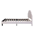 Upholstered Platform Bed With Flower Pattern Headboard